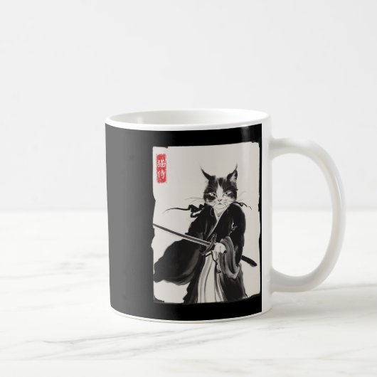 Samurai Cat Warrior Tinte Art Funny Japanese Style Kaffeetasse (Rechts)