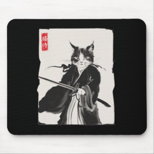Samurai Cat Warrior Tinte Art Funny Japanese Style Mousepad