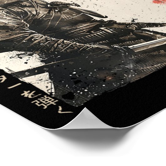 Samurai Cat Warrior Ukiyo Ink Artwork Cat Samurai Poster (Ecke)