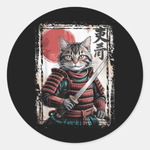Samurai Cat Warrior Ukiyo Ink Artwork Cat Samurai Runder Aufkleber