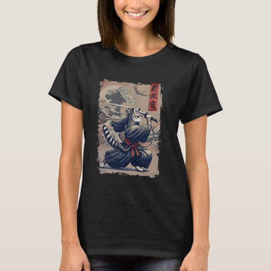 Samurai Cat Warrior Ukiyo Ink Artwork Cat Samurai T-Shirt (Vorderseite)