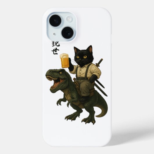 Samurai Cat with Beer & T-Rex | Retro Japanese Art Case-Mate iPhone Hülle (Rückseite)