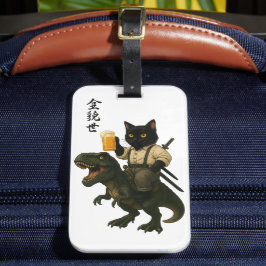 Samurai Cat with Beer & T-Rex | Retro Japanese Art Gepäckanhänger