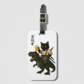 Samurai Cat with Beer & T-Rex | Retro Japanese Art Gepäckanhänger (Vorderseite Vertikal)