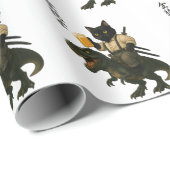 Samurai Cat with Beer & T-Rex | Retro Japanese Art Geschenkpapier (Rolleneckpunkt)