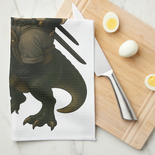 Samurai Cat with Beer & T-Rex | Retro Japanese Art Geschirrtuch (Viertel Falte)