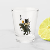 Samurai Cat with Beer & T-Rex | Retro Japanese Art Schnapsglas (Vorderseite)