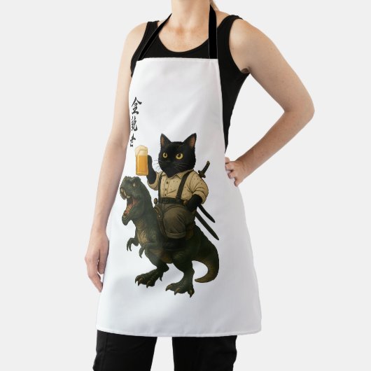 Samurai Cat with Beer & T-Rex | Retro Japanese Art Schürze (InSitu)