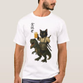 Samurai Cat with Beer & T-Rex | Retro Japanese Art T-Shirt (Vorderseite)