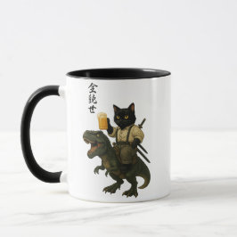 Samurai Cat with Beer & T-Rex | Retro Japanese Art Tasse