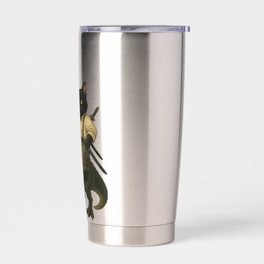 Samurai Cat with Beer & T-Rex | Retro Japanese Art Thermobecher (Links)