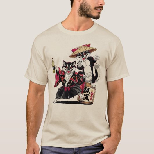 Samurai Cats Sake Party T-Shirt (Vorderseite)