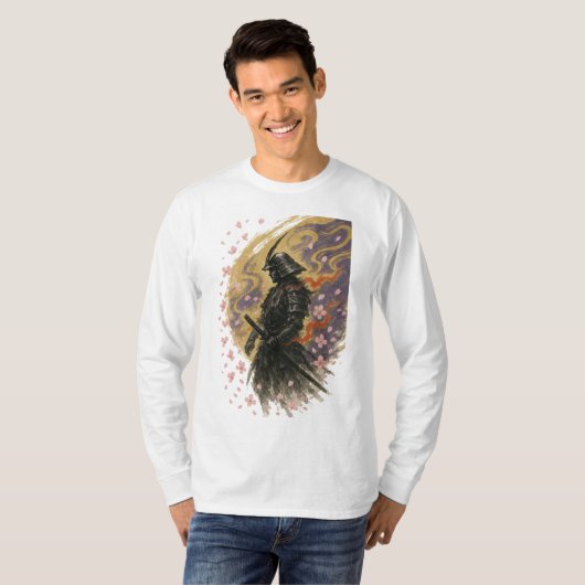 【Samurai Cherry Blossom Long Sleeve T-Shirt】 T-Shirt (Vorne ganz)