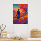 Samurai Cherry Blossom Pointillism Art Poster (Küche)