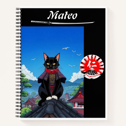 Samurai Compassion Cat Spiral Notebook Notizblock (Vorderseite)