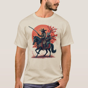 Samurai-Cowboy-Katze und Waschbär reiten auf einem T-Shirt