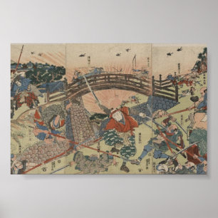 Samurai, der zwei Schwerter circa 1810 verwendet Poster