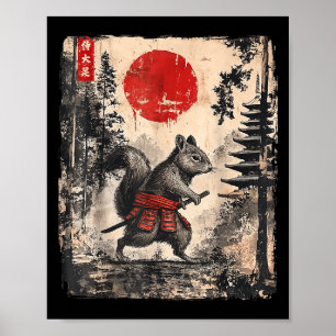 Samurai Eichhörnchen Japanische Vintage Lustige Ge Poster