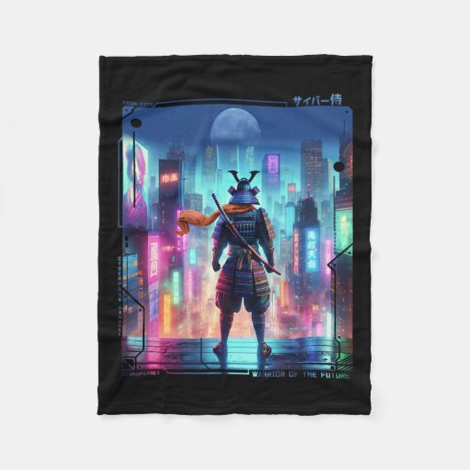 Samurai Electric Pole in Japanisch Retro Cyberpunk Fleecedecke (Vorderseite)