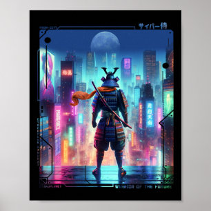 Samurai Electric Pole in Japanisch Retro Cyberpunk Poster