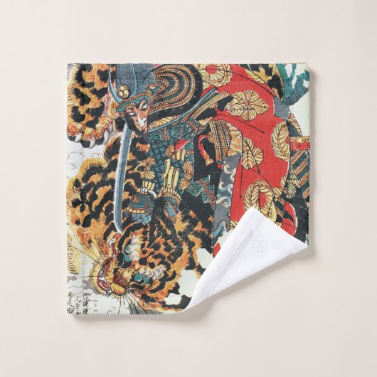 Samurai Fighting a Tiger, Kuniyoshi, Ukiyo-e Badhandtuch Set (Waschlappen)