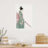Samurai-Frau-Wandkunst Rosa und grüne Blumen Poster (Küche)