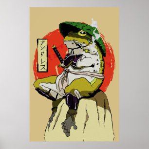 Samurai Frog mit Red Sun Ästhetik Poster