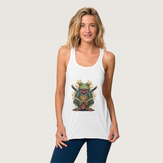 Samurai frog warrior Flowy Racerback Tank Top (Vorderseite Vollansicht)
