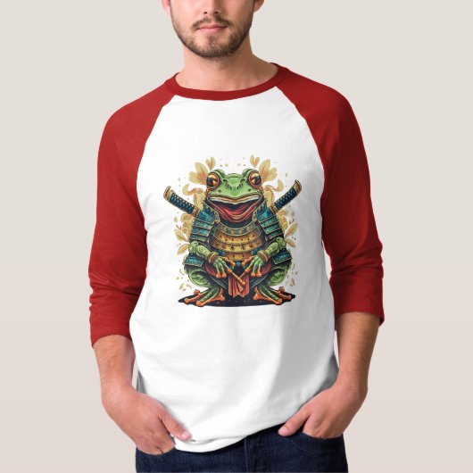 Samurai-Frosch-Krieger Basic 3/4 Ärmel Raglan-Shir T-Shirt (Vorderseite)