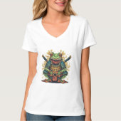Samurai-Frosch-Krieger Damen V-Ausschnitt T-Shirt (Vorderseite)