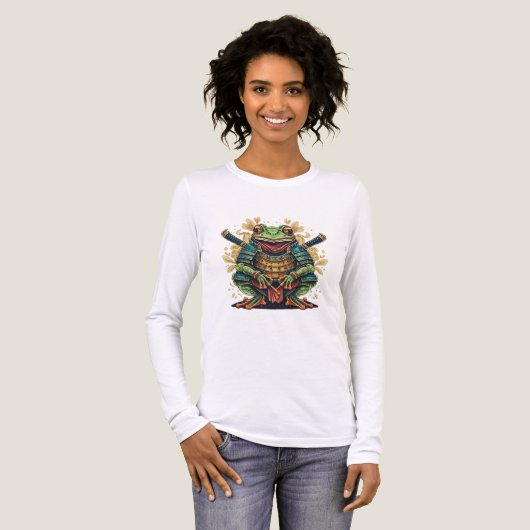 Samurai-Frosch-Krieger Tri-Blend Langarmshirt Shirt (Vorderseite voll)