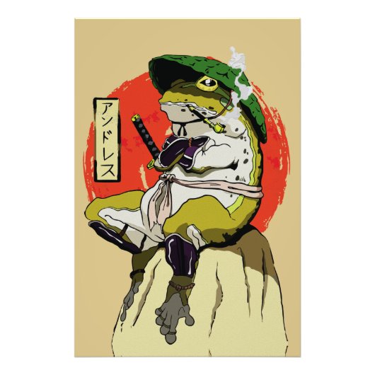 Samurai-Frosch mit Roter Sonne-Ästhetik Fotodruck (Vorne)