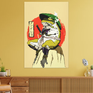 Samurai-Frosch mit Roter Sonne-Ästhetik Leinwanddruck