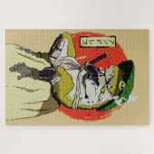 Samurai-Frosch mit roter Sonnen-Ästhetik Puzzle (Horizontal)