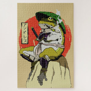Samurai-Frosch mit roter Sonnen-Ästhetik Puzzle