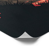 Samurai & Fuji | Moon & Cherry Blüten Kunst Poster (Ecke)