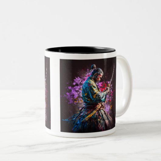 Samurai Gemälde Zwei-Tonen-Tasse, 11 oz Zweifarbige Tasse (VorderseiteRechts)
