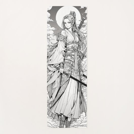 samurai girl and moon anime ink draw art yogamatte (Vorderseite)