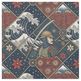 Samurai & Große Welle Traditionelles Japanisches M Stoff