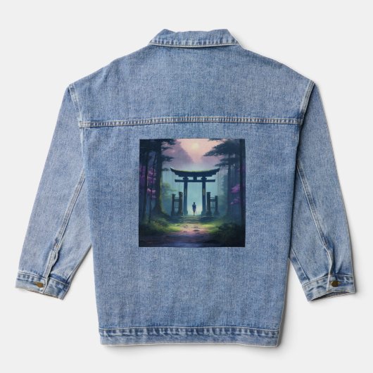 Samurai Guardian: Mystischer Wald mit Torii Gate Jeansjacke (Rückseite)