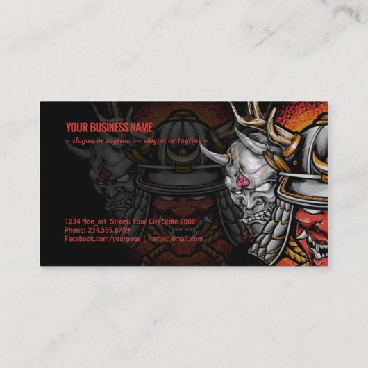 Samurai Helm mit oni Maske Visitenkarte (Rückseite)
