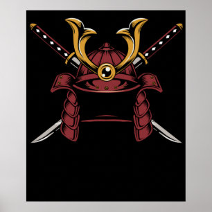Samurai Helmet Japanisch Samurai Warrior Poster
