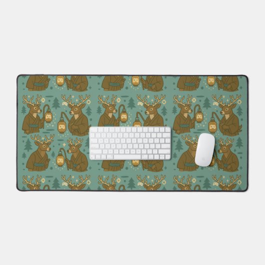 Samurai-Hirsch mit Gaming-Laterne Schreibtischunterlage (Tastatur & Maus)
