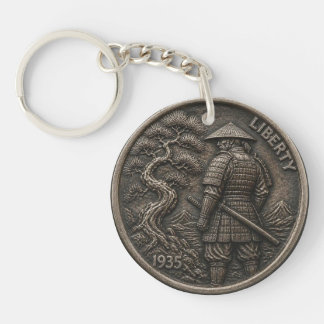 Samurai Hobo Nickel Gravierte Münze Doppelseitig Schlüsselanhänger