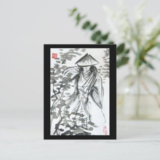 Samurai im Wald Postkarte (Stehend Vorderseite)