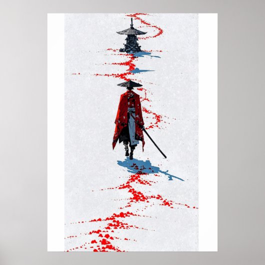 Samurai in Red Robe auf White Poster (Vorne)