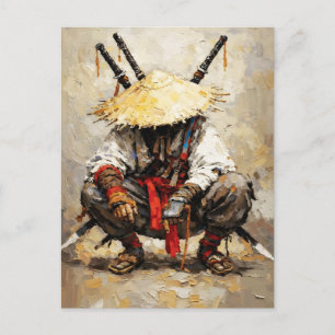 Samurai in Ruhe Palette-Messer Orange Impasto Postkarte