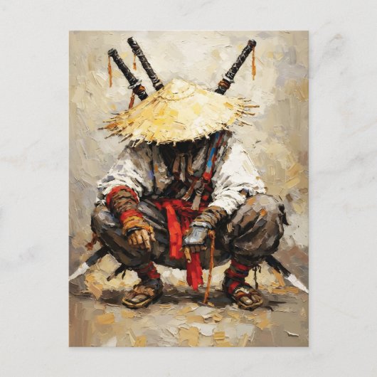 Samurai in Ruhe Palette-Messer Orange Impasto Postkarte (Vorderseite)
