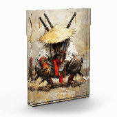 Samurai in Ruhe Palettenmesser Orange Impasto Fotoblock (Links)