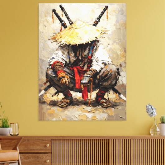 Samurai in Ruhe Palettenmesser Orange Impasto Leinwanddruck (Insitu (Wohnzimmer))